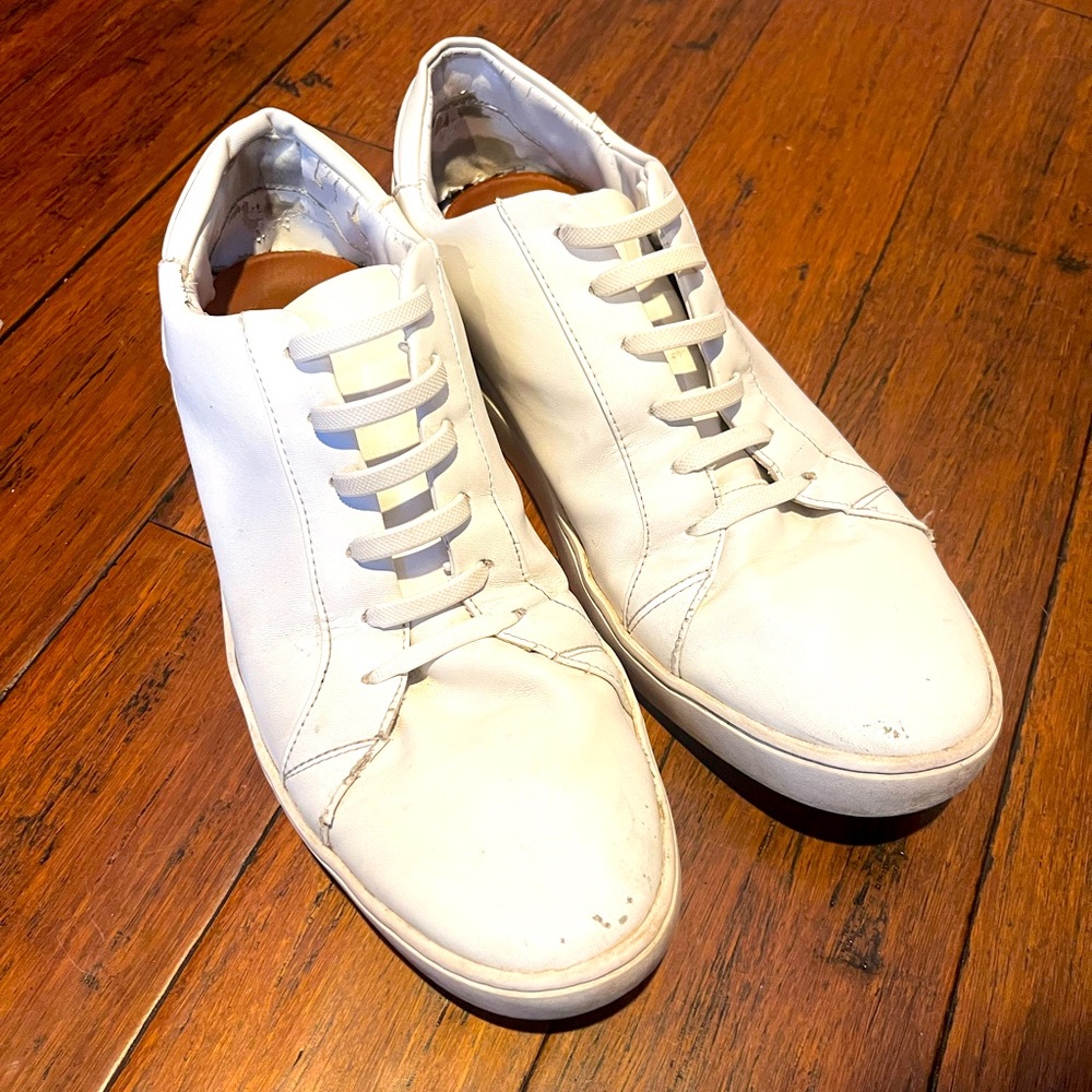 Thousand Fell - White Leather Sneakers (With Custom Stretch Laces)